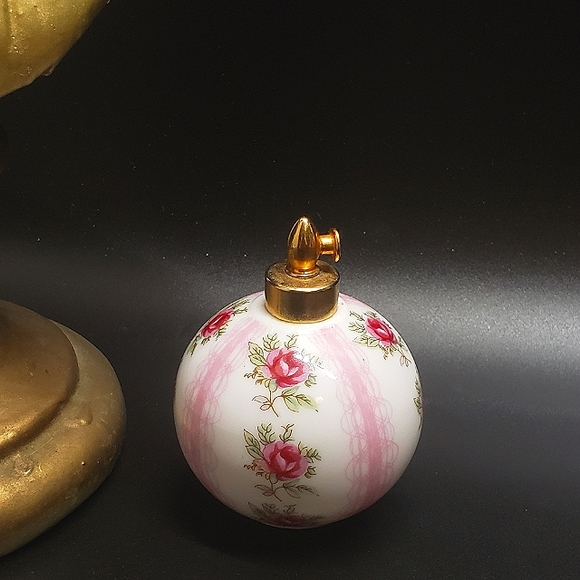 Vintage Other - Vintage Round Ceramic Pink Flower Perfume Bottle